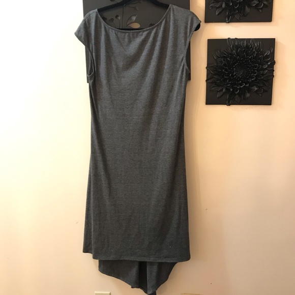 B’leev grey ruched stretchy cotton dress flowers - Picture 4 of 7
